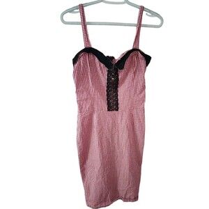 Switchblade Stiletto Rockabilly Gingham/Black Lace Dress